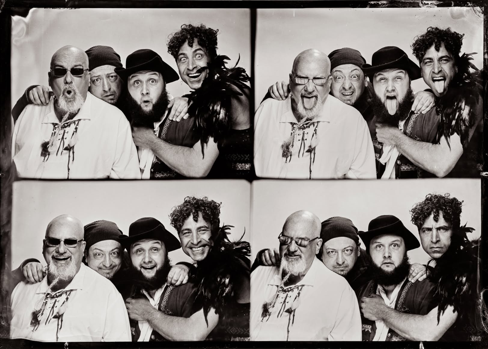 Black-and-white four-panel photo collage of MôdiVerrâ posing together with playful expressions.
